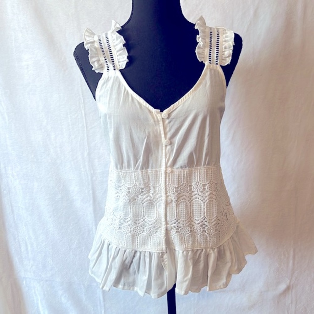 Adiva Sleeveless Front Button Down Tank Top Size Sm Color White NWT